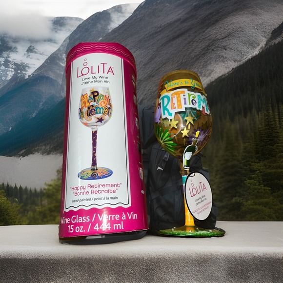 New Lolita Happy‎ Retirement Artisan Painted Wine Glass Gift Multicolor 1 Count - Picture 1 of 16